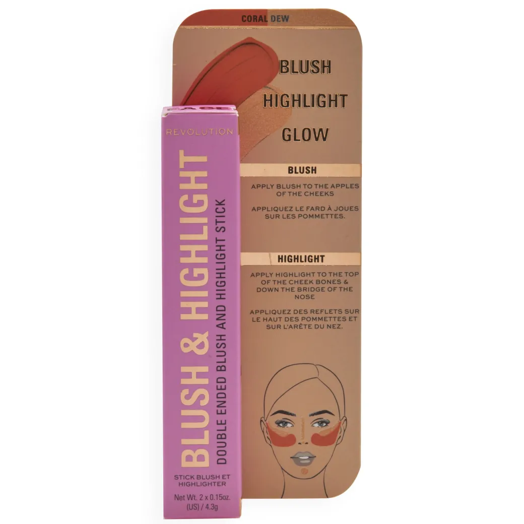 Makeup Revolution Blush & Highlight Stick Coral Dew