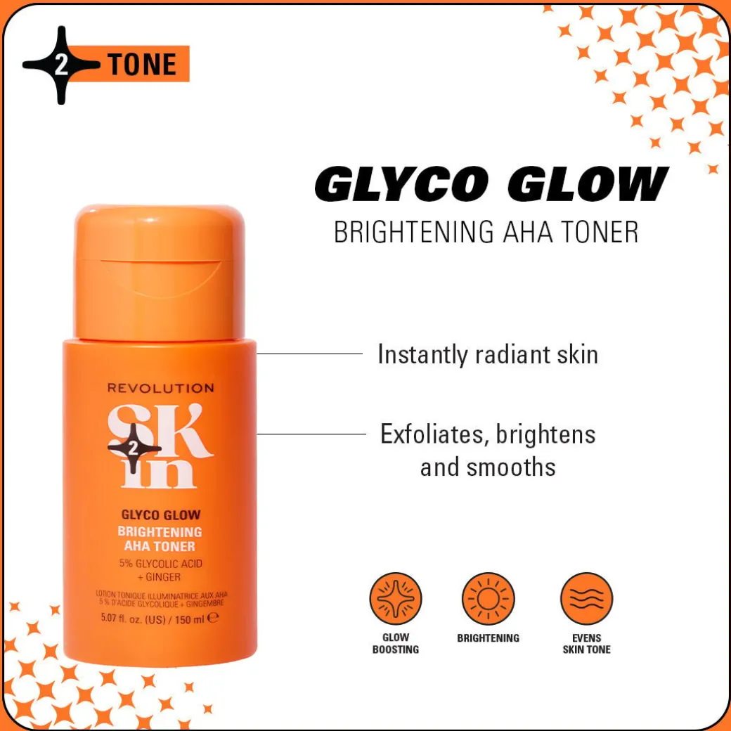 Revolution Skin Glyco Glow 5% Glycolic Acid & Ginger Brightening AHA Toner 150ml