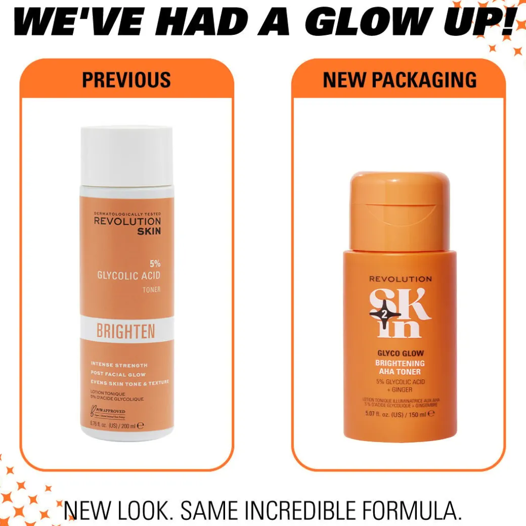 Revolution Skin Glyco Glow 5% Glycolic Acid & Ginger Brightening AHA Toner 150ml